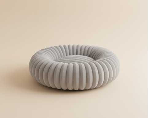 Panier Gris Rond en Velours Côtelé – Le Cocon de Douceur "Félix"