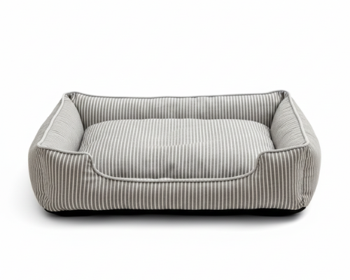 Panier gris pour Chien à Rayures – Le Couchage Élégant & Moelleux "Léon"