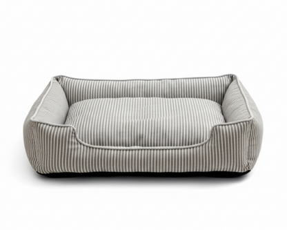 Panier gris pour Chien à Rayures – Le Couchage Élégant & Moelleux "Léon"