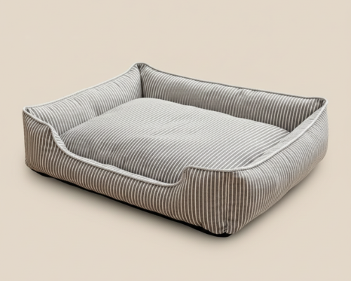 Panier gris pour Chien à Rayures – Le Couchage Élégant & Moelleux "Léon"
