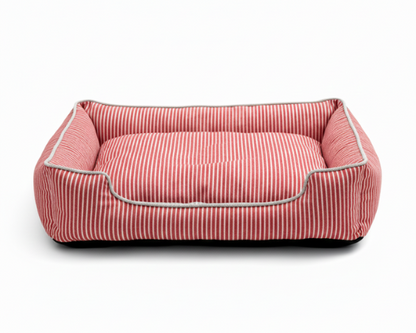 Panier rouge pour Chien à Rayures – Le Couchage Élégant & Moelleux "Léon"