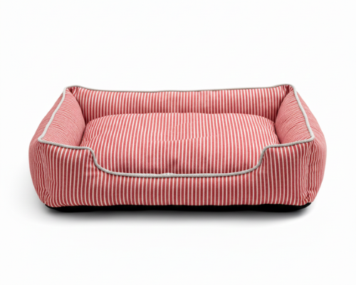 Panier rouge pour Chien à Rayures – Le Couchage Élégant & Moelleux "Léon"