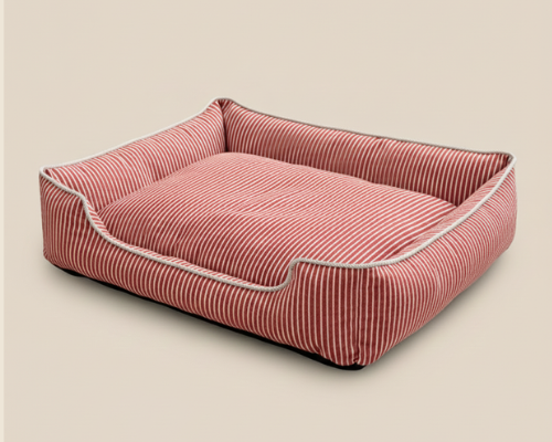 Panier rouge pour Chien à Rayures – Le Couchage Élégant & Moelleux "Léon"
