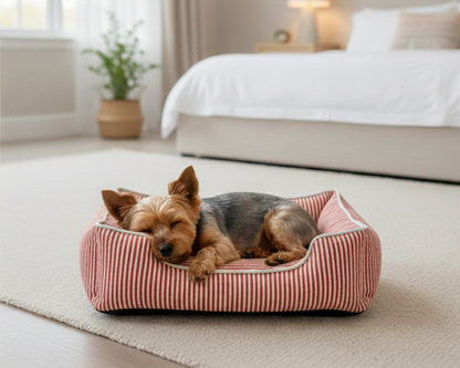 Panier rouge pour Chien à Rayures – Le Couchage Élégant & Moelleux "Léon"