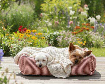 Panier rouge pour Chien à Rayures – Le Couchage Élégant & Moelleux "Léon"