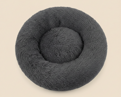 Panier Rond Gris foncé Apaisant en Peluche – Le Lit Douillet "Marius"