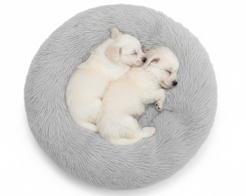 Panier Rond  Gris Apaisant en Peluche – Le Lit Douillet "Marius"